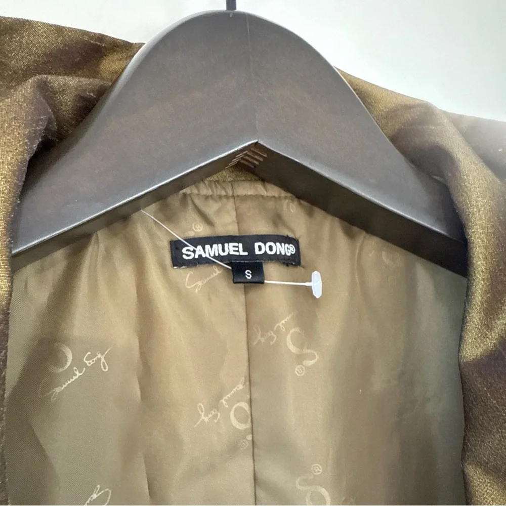 Samuel Dong Gold Triple Collar Sleeveless Bubble Dress Small Metallic Olive - Picture 3 of 12